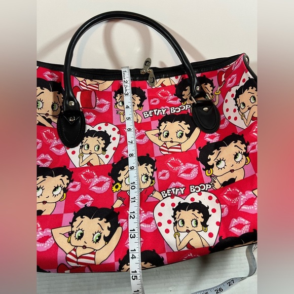 Betty Boop Duffle Bag Women Shoulder Canvas Travel Overnight Kisses Lips - Picture 14 of 16